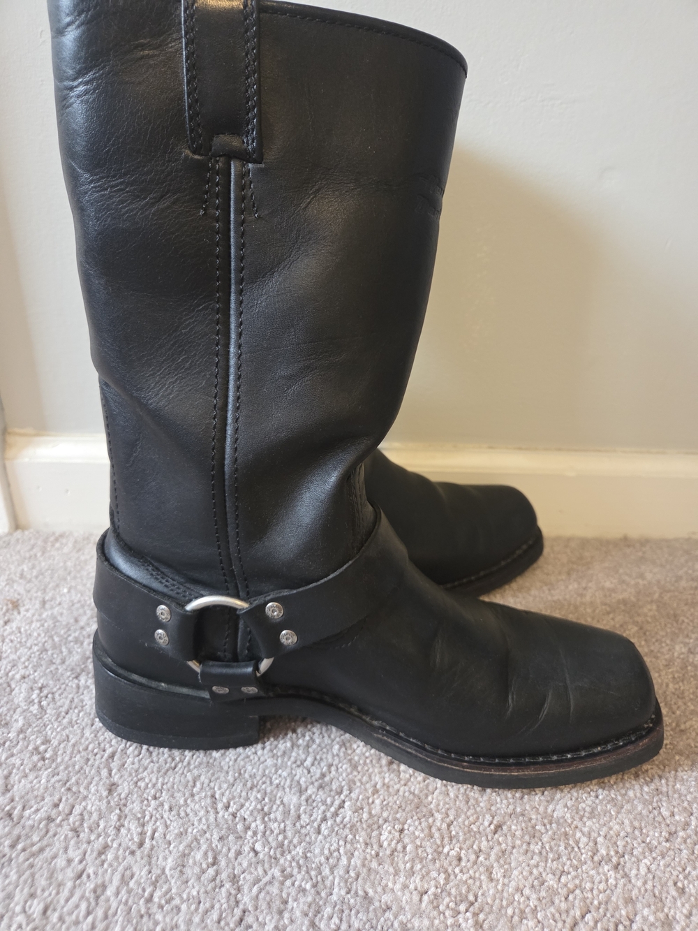 Harley Davidson Leather Motorcycle Mens Classic Harness Silver Ring Riding Boots